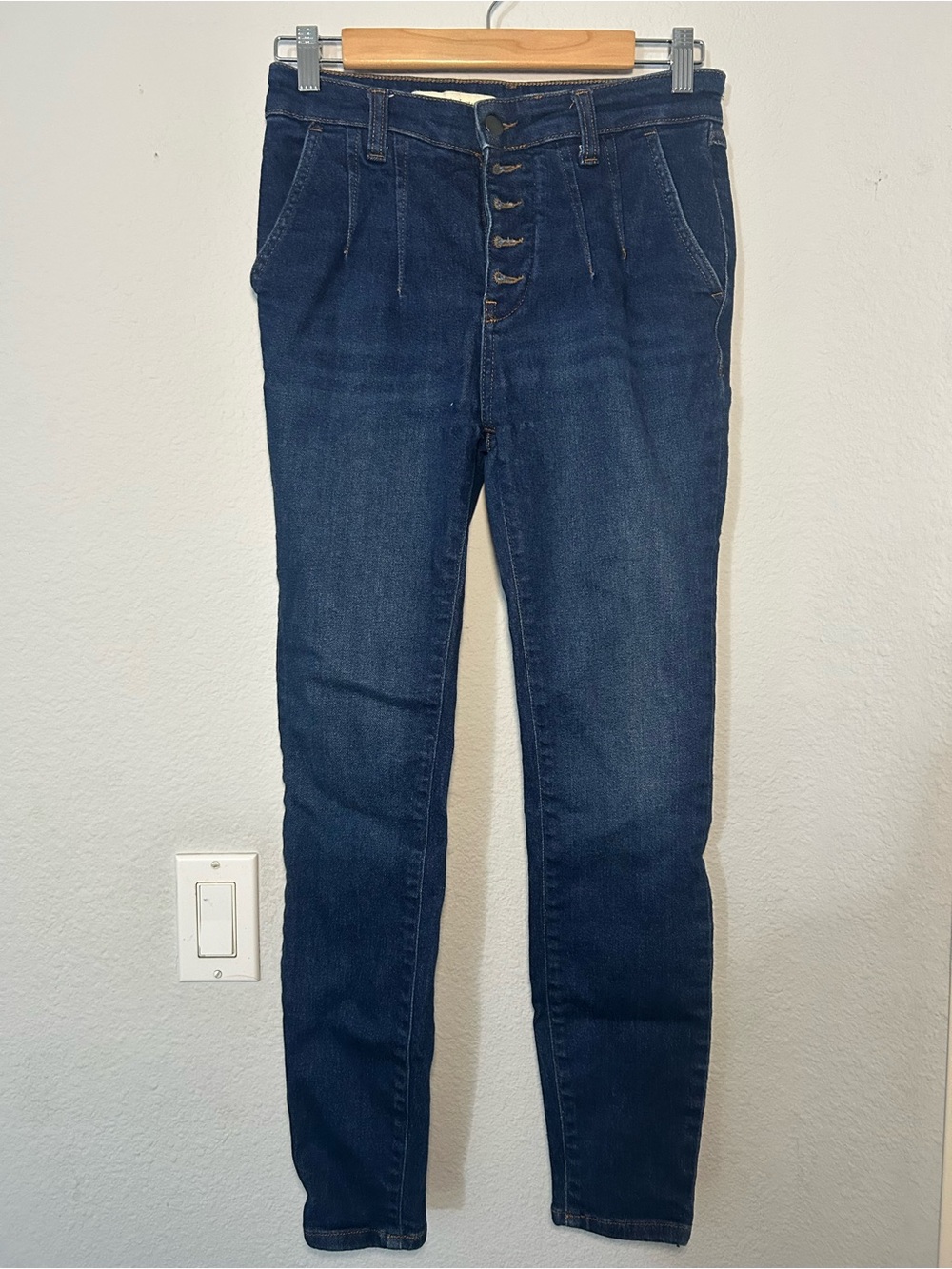 Pilcro and the Letterpress High-Rise Navy Button-Fly Skinny Jeans